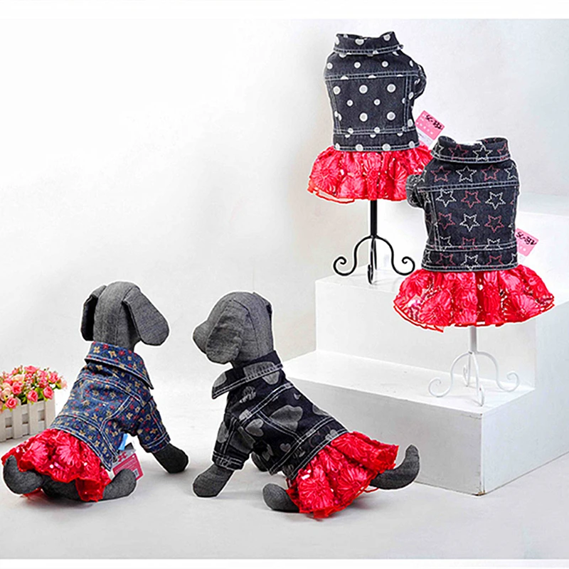 Одежда для собак Джинсовая юбка с кружевным леопардовым принтом платье питомцев