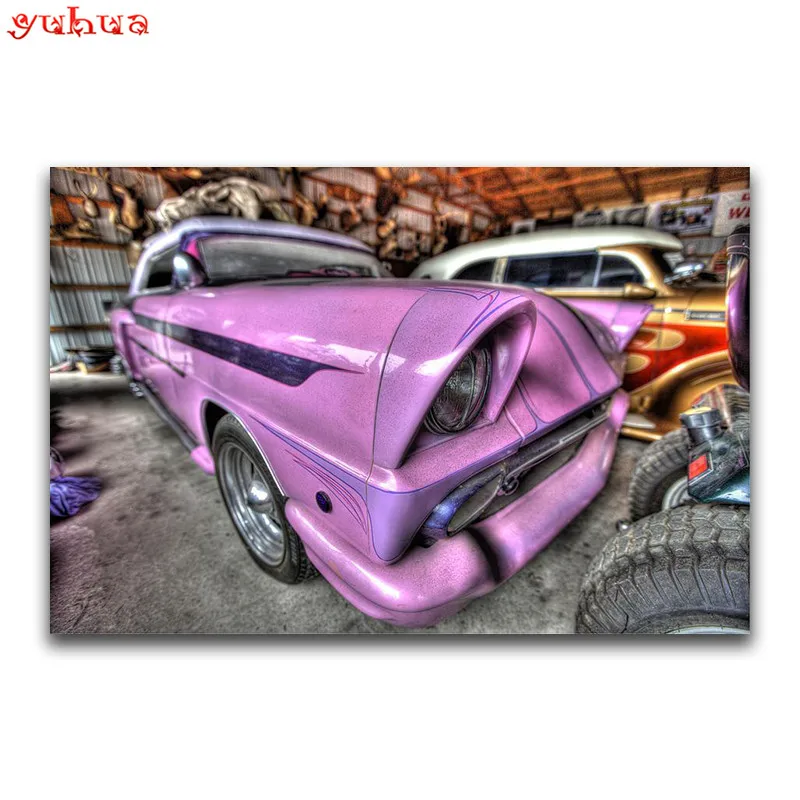 Полный бриллиант живопись пейзаж DIY 3D Алмазная мозаика Фиолетовый Автомобиль
