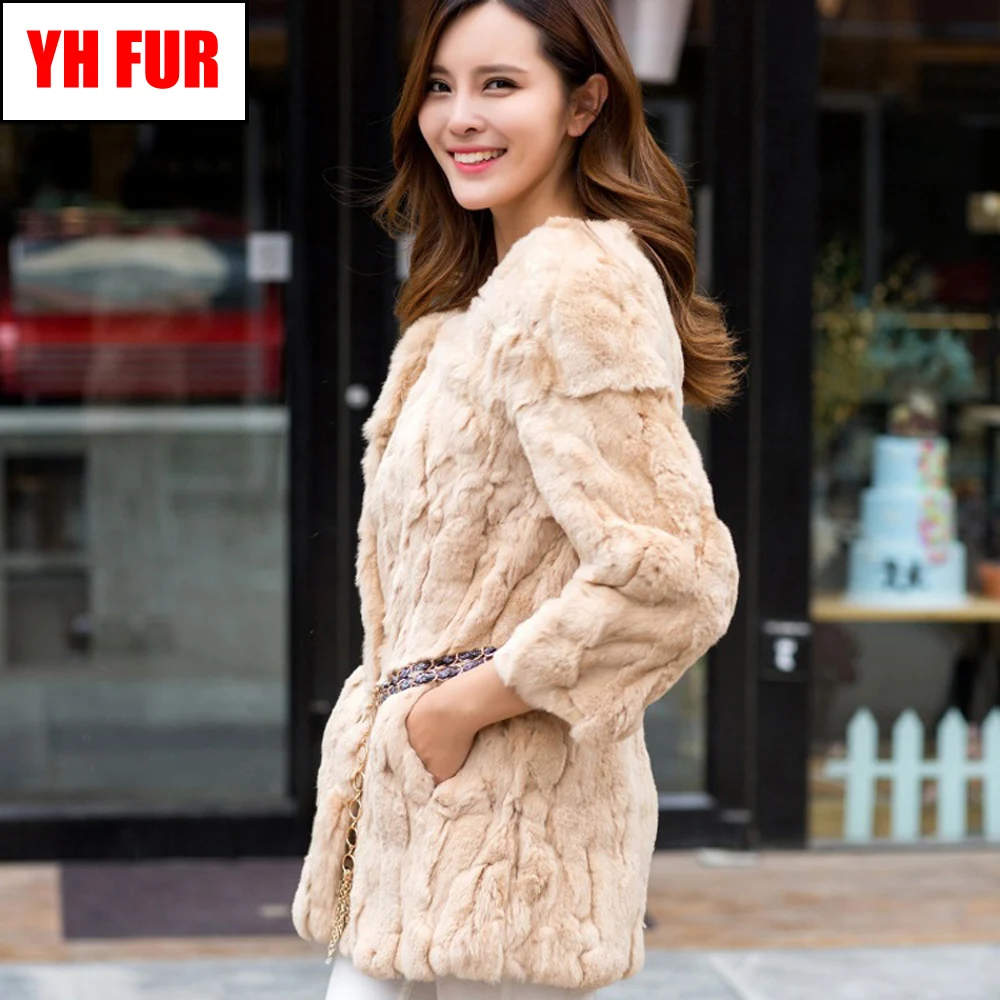 2020 леди осень-зима натуральная Рекс меховая куртка для женщин длинные Стиль шуба