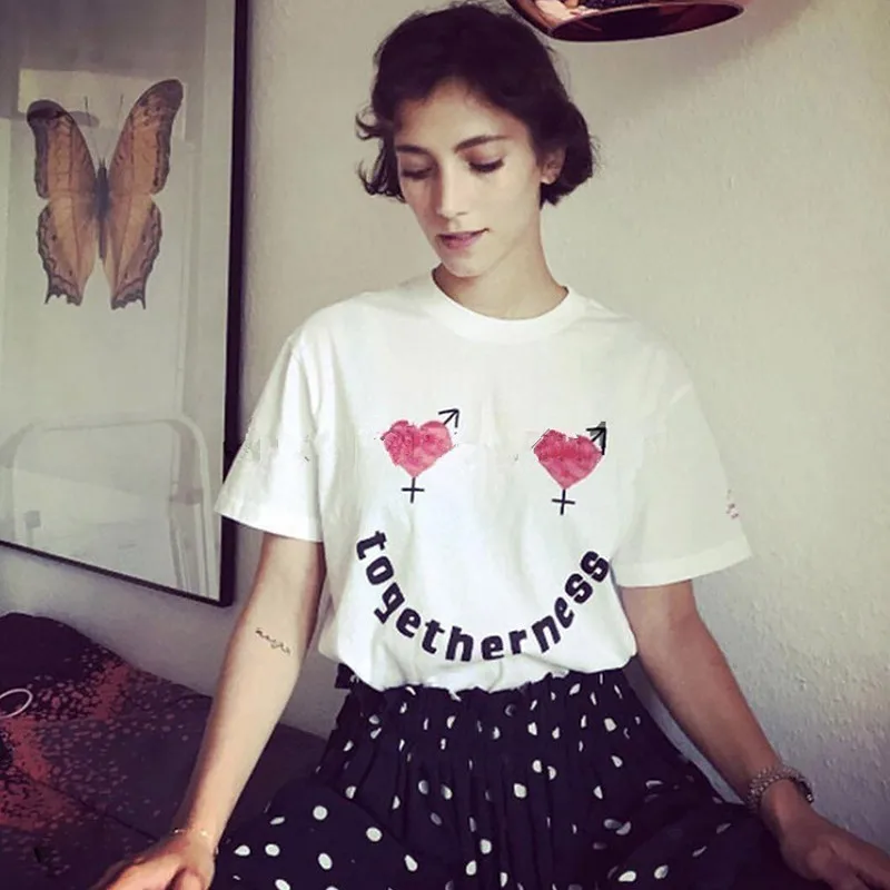 2018 Для женщин хлопок вязаный футболка модная с любовью Printed Crop футболки в стиле