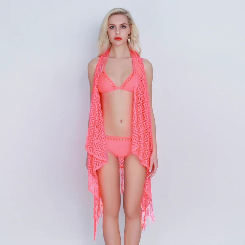 2019 New Beach Cover Up Womens Lace Beachwear Ups Sexy V Neck Bathing Suit Tassel Dress Crochet Kaftan Cardigan | Женская одежда