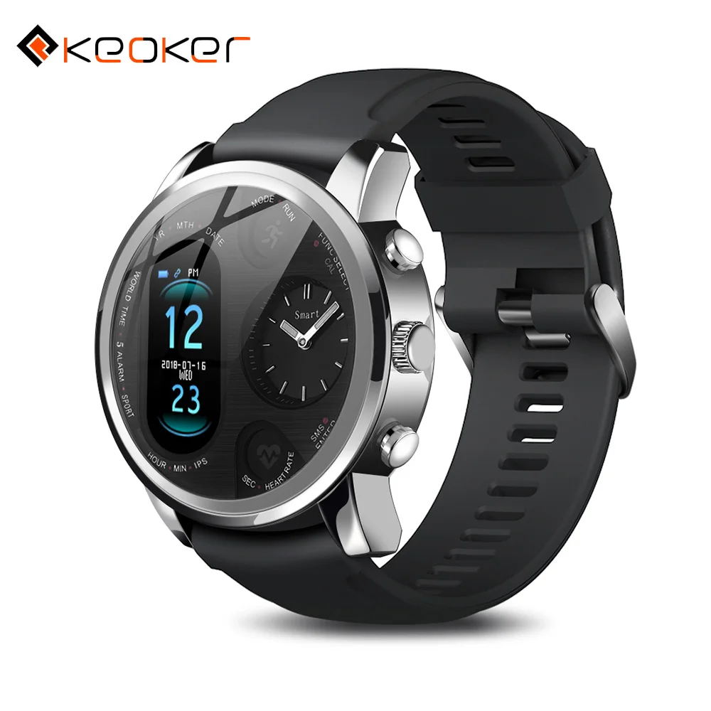 Умные часы Keoker для мужчин с двумя часовыми поясами, дисплеем частоты сердечных сокращений, трекером фитнеса и водонепроницаемостью для Android и iOS.
