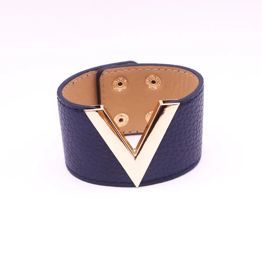 Fashion Leather personality V word charm Bracelet Simple design All Match Women Wrap Wristband trend Jewelry | Украшения и