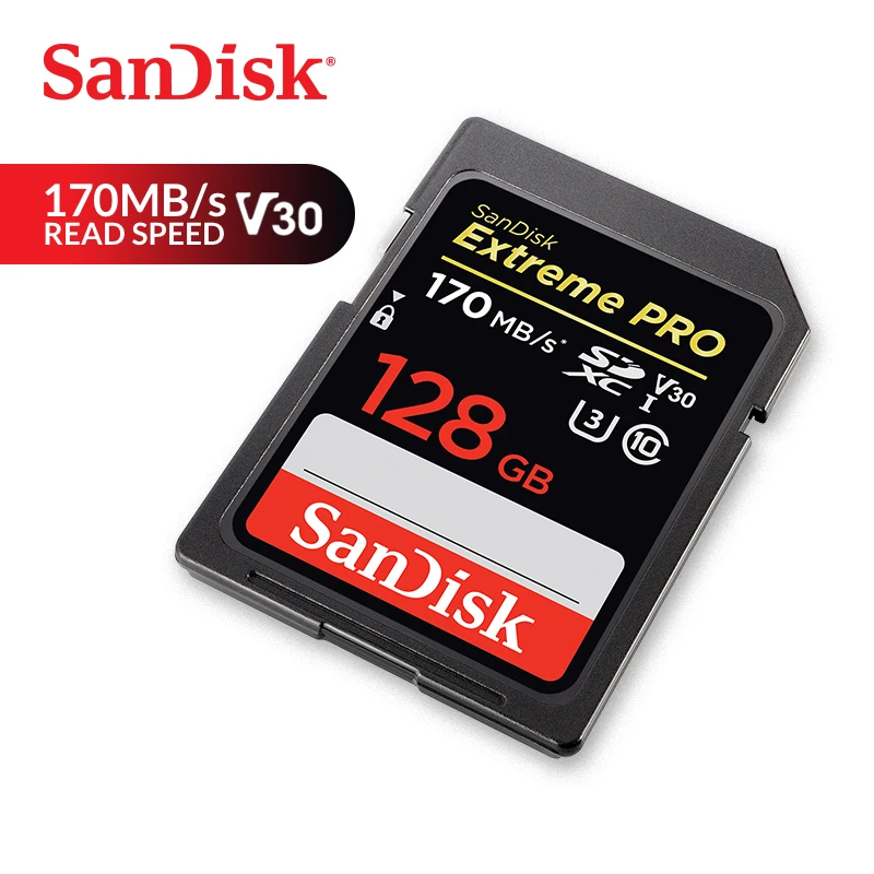 Карты памяти SanDisk Extreme Pro SDXC SD карты 128 ГБ 170 МБ/с. читать 90 записи C10 U3 V30 UHS I 4K для