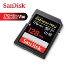 Карты памяти SanDisk Extreme Pro SDXC SD карты 128 ГБ 170 МБс. читать 90 МБс. записи C10 U3 V30 UHS-I 4K для Камера (SDSDXXY-128G-ZN4IN)