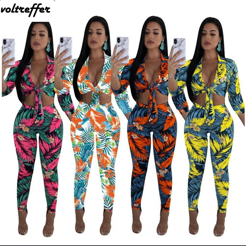 2018 Летний стиль отложной воротник цветочный принт комбинезон из двух частей для