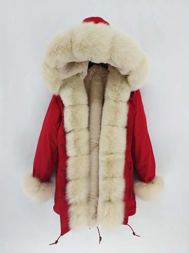 OFTBUY, пальто с натуральным мехом, зимняя куртка, Женская длинная парка, натуральный Лисий мех, воротник, капюшон, верхняя одежда, роскошная, толстая, теплая, уличная одежда, новинка - Цвет: 4