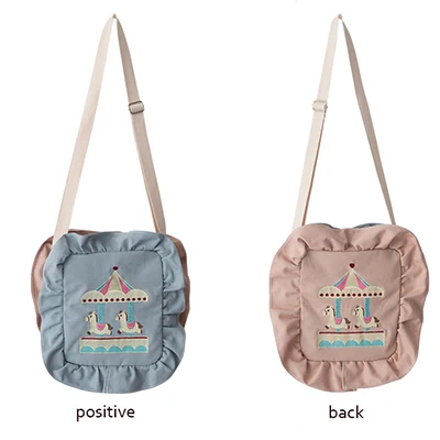 blue Harajuku Cartoon Embroidery Female Student Handbag New Hot Women's Color Matching Ruffled Shoulder Bag Messenger Bag - Цвет: blue