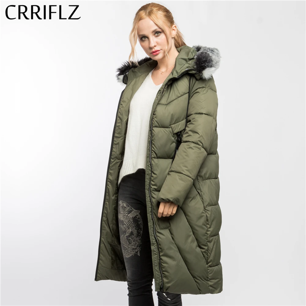 CRRIFLZ зимняя элегантная меховая черная белая длинная теплая куртка женская парка