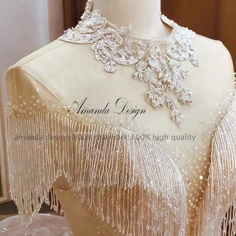 Роскошный дизайн Аманды свадебное платье с высоким воротом и коротким рукавом