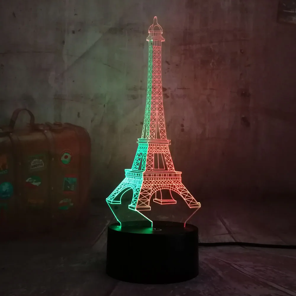 Красота Романтический Эйфелева башня 3D светодиодный RGB 7 смешанных двойной Цвет