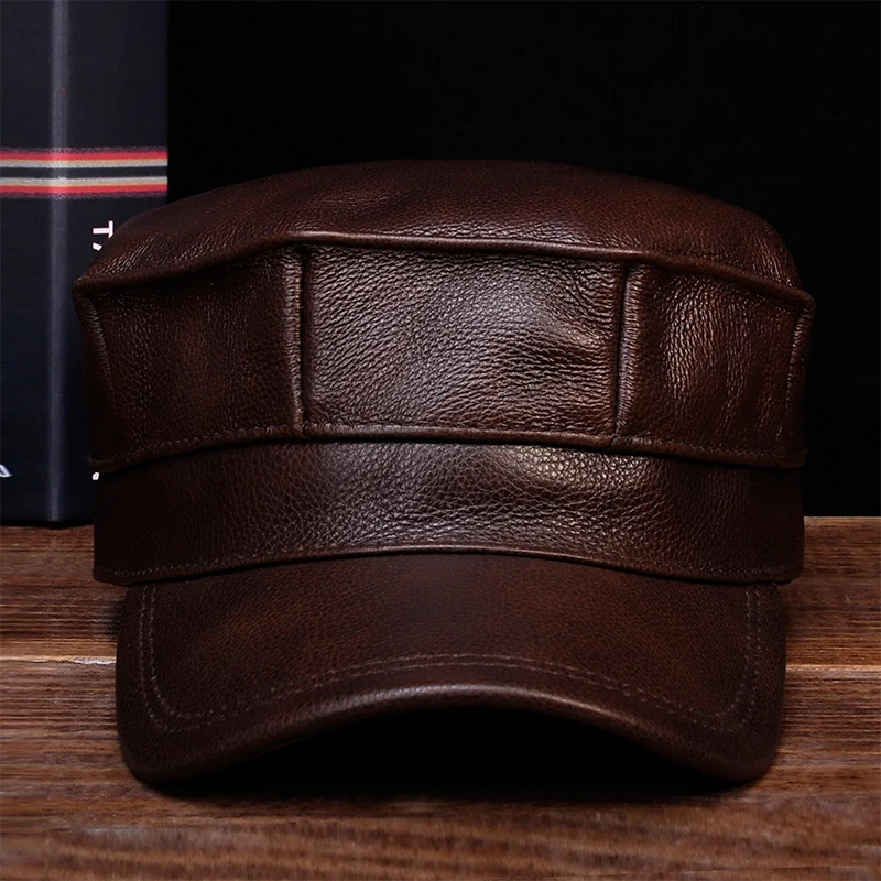 Кепка HL059 мужская из натуральной кожи бейсболка однотонная регулируемая в стиле