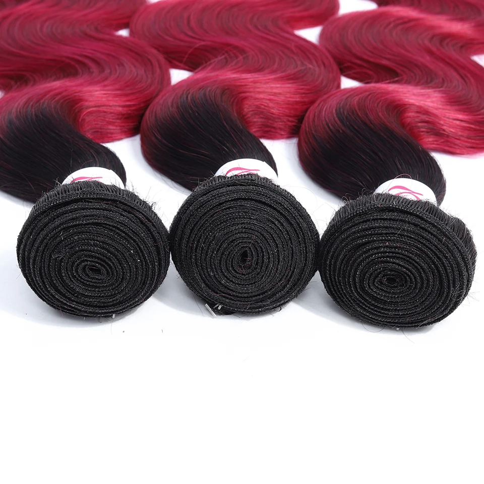 

Cheap Ombre 1B Burgundy Bundles Mink Body Wave Colored Brazilian Human Hair Weave 3/4 Bundles Deals Wavy Ombre Hair Extensions