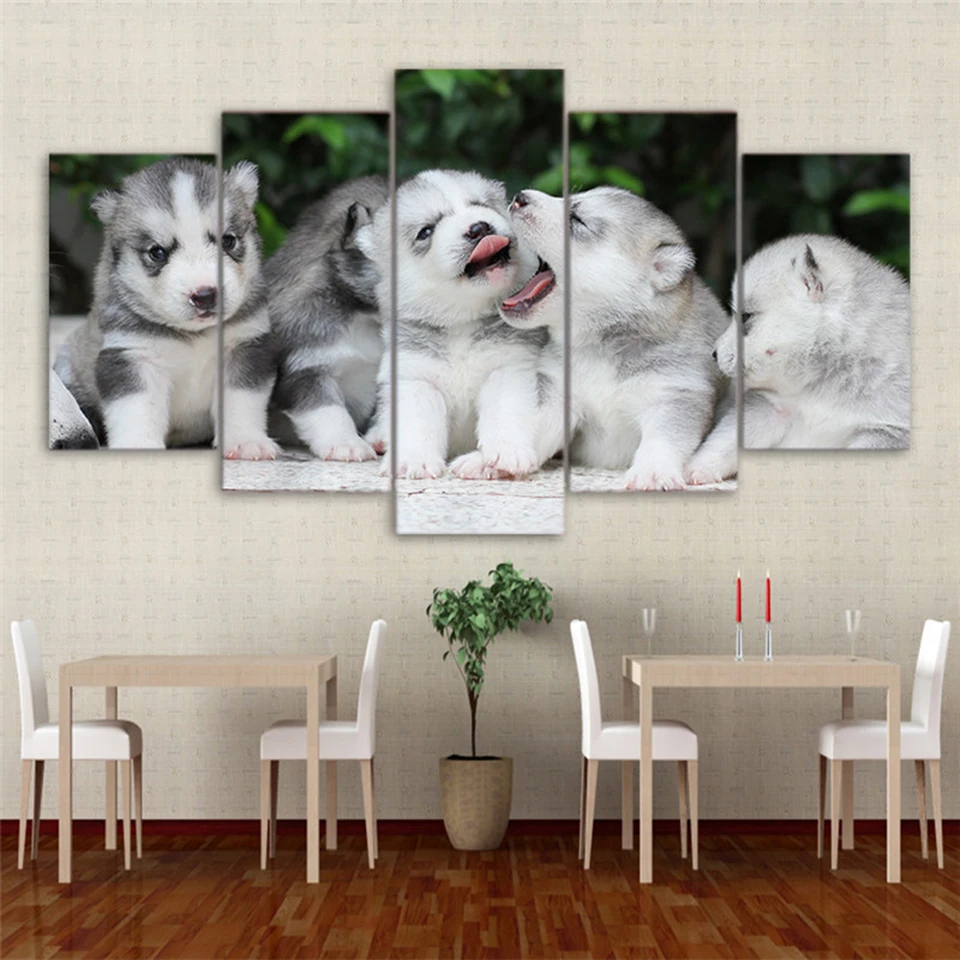 

Canvas HD Prints Home Decorative Painting Animal Office 5 Pieces Dog Wall Art Restaurant Modular Frame Pictures Artwork Poster