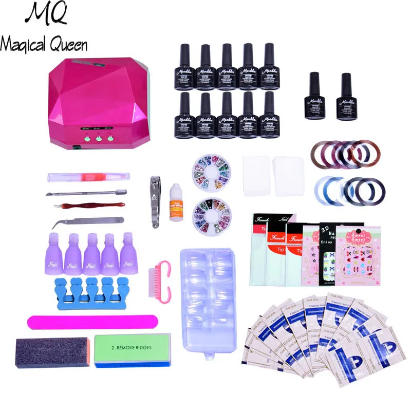 nail art set UV LED LAMP Dryer &amp 10 Color Gel Nail Polish Set kit Tools Varnish lacquer manicure tools | Красота и здоровье