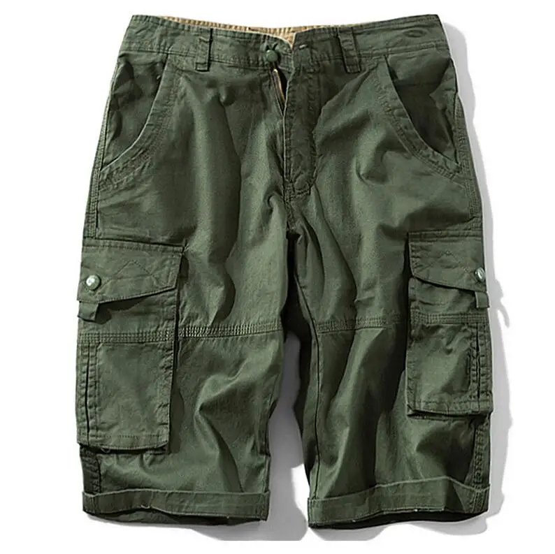 Army green Летние новые мужские шорты Карго, камуфляжные брюки, армейские военные повседневные шорты, хип-хоп хлопковые рабочие мешковатые шорты для мужчин - Цвет: Army green