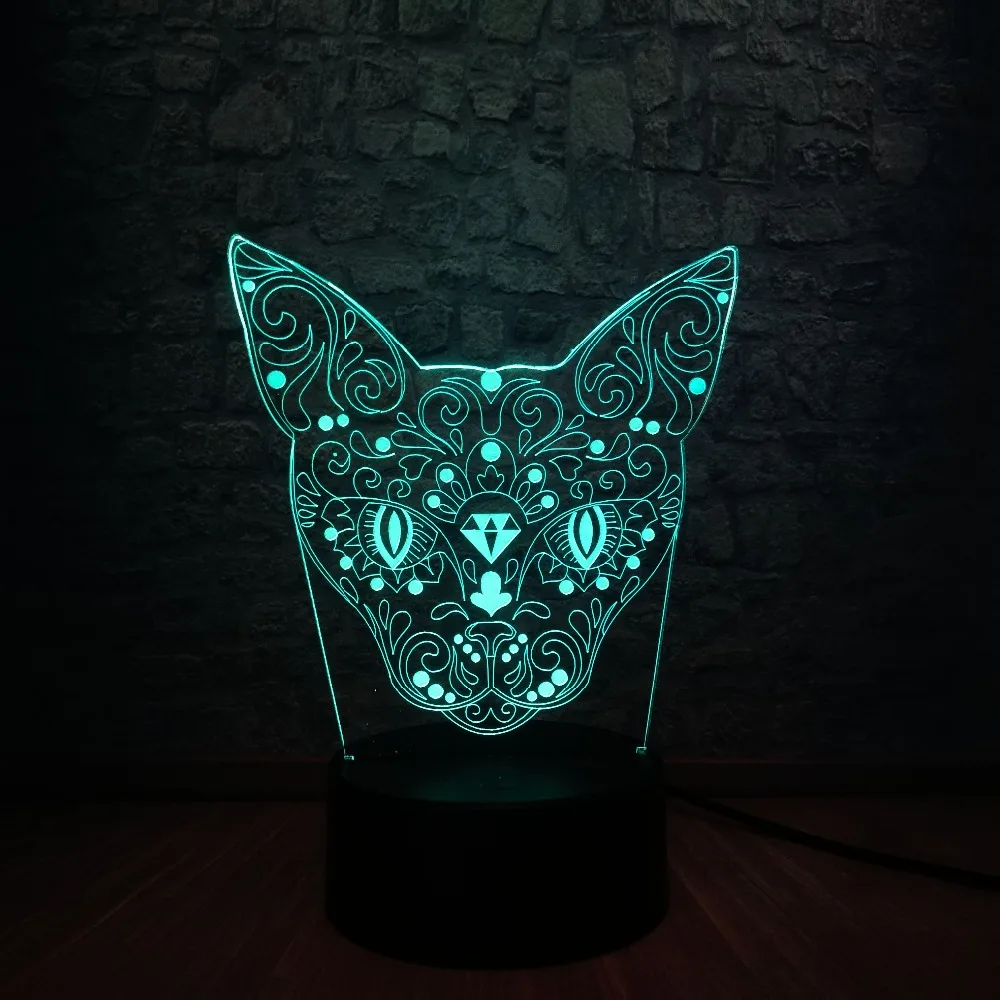 Новый таинственный животный Кот голова оленя 3D USB RC лампа 7 цветов Изменение