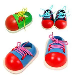 

Learning Education 1Piece Fashion Toddler Lacing Shoes Montessori Kids Wooden Toys Children Toys Drop Shipping