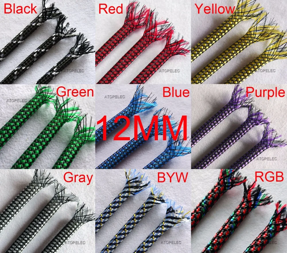 12 мм мягкая плетеная ПП хлопковая пряжа + ПЭТ расширяемый рукав кабель провод