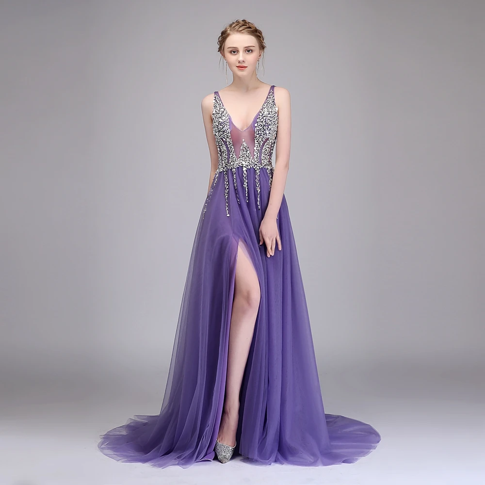 SSYFashion Новое роскошное вечернее платье с бисером сексуальное без рукавов