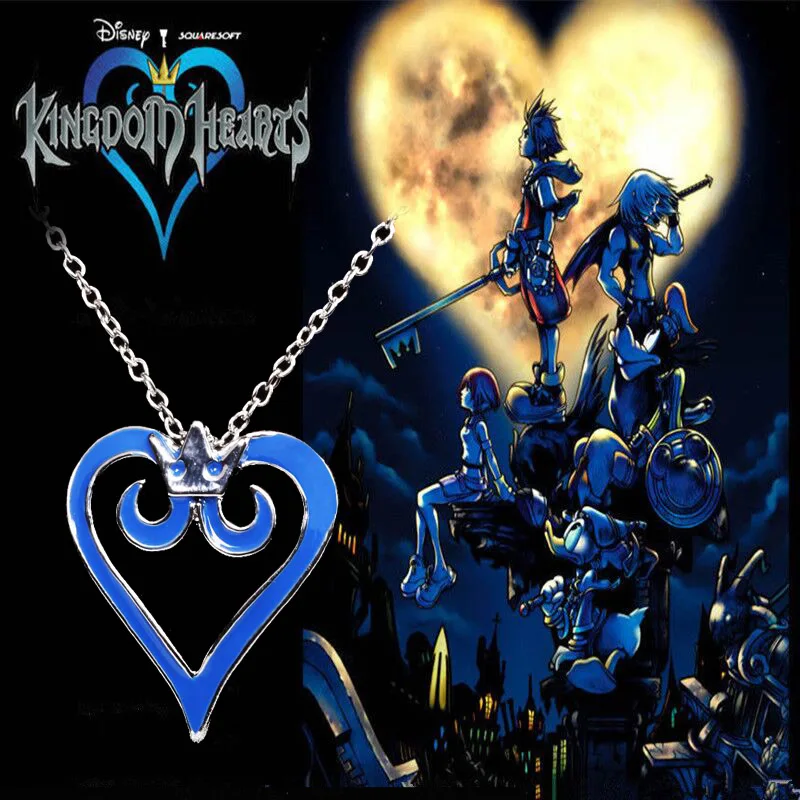 Лидер продаж ожерелье в форме сердца с синей короной Kingdom Hearts для влюбленных|necklace
