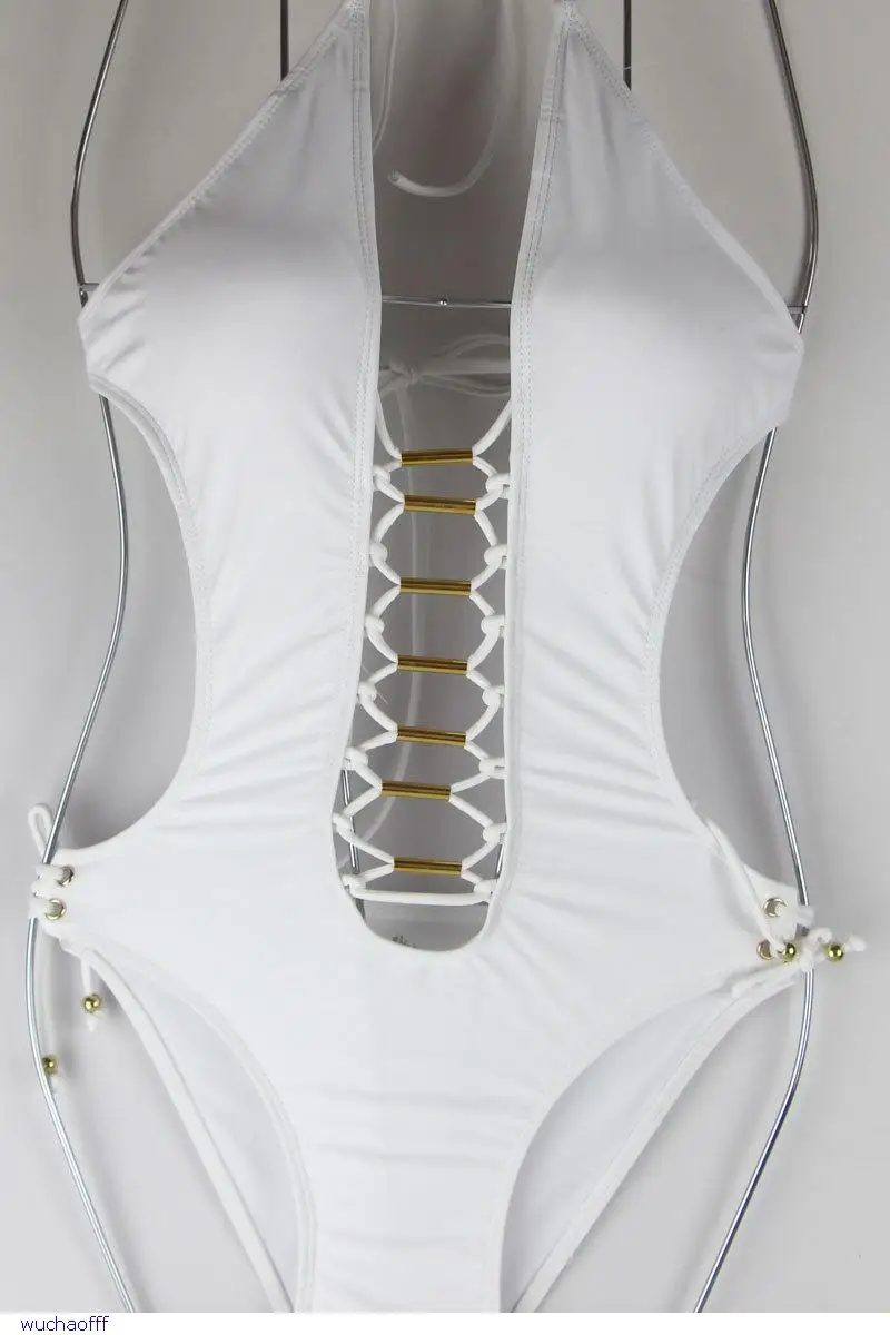 new arrival 2015 swimwear one piece swimsuit Blue Trendy Open Front Hollow Out One-piece Teddy Swimwear |