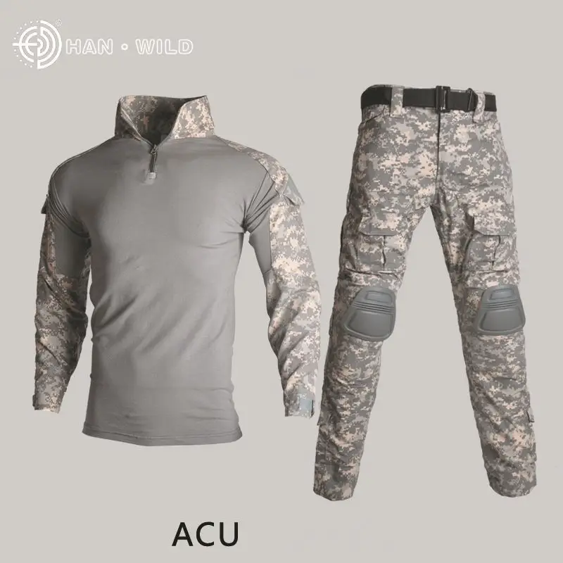 

Black Camouflage Men Clothes Tactical Ghillie Suit Military Uniform Shirt + Pants Knee Pads Clothing Army Combat Hunting Clothes
