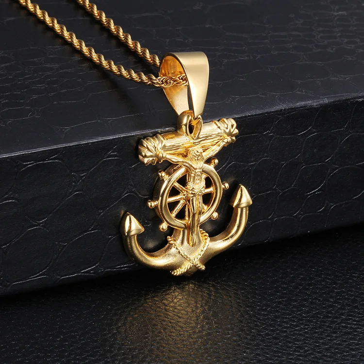 JewOrna хит продаж Панки якорь Крест Иисуса подвески для мужчин титановый Байкер