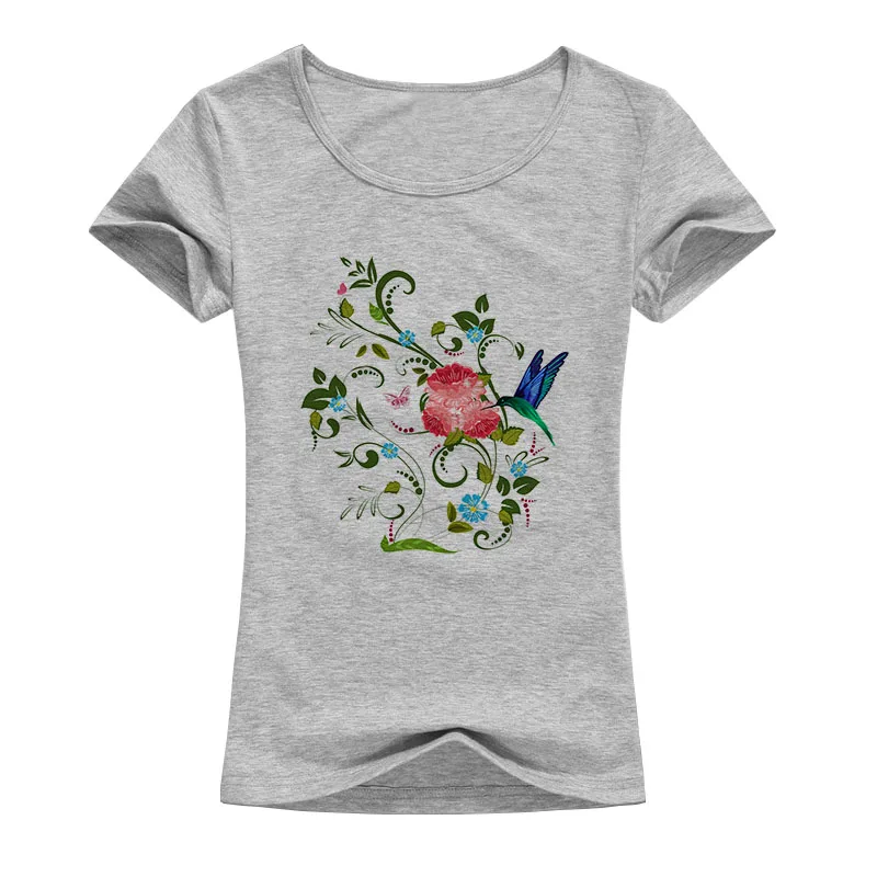 2017 летняя футболка с креативным дизайном принтом цветов и птиц забавная модная