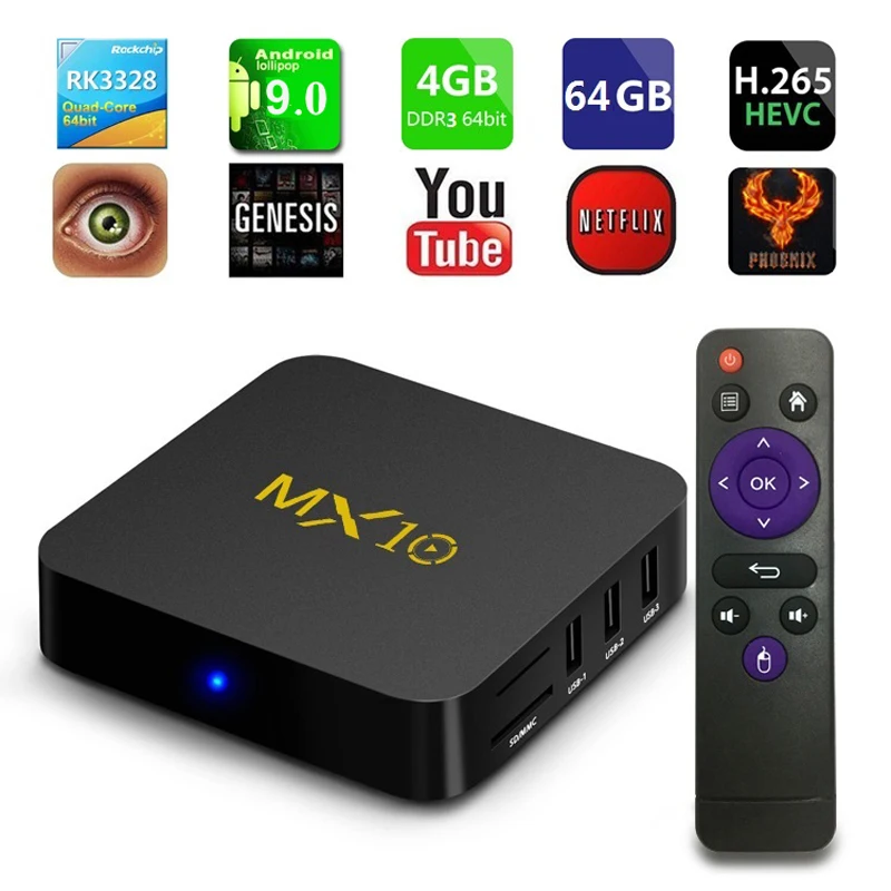 MX10 Smart Android 9 0 tv BOX 4 Гб DDR4 Ram 32 64 Rockchip RK3328 четырехъядерный поддержка 4K H.265 HDR wifi