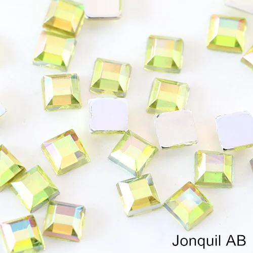 Jonquil AB 100 квадратная форма pcs акриловый лак для ногтей Non-стразы с плоским основанием, серебряное дно с украшением в виде кристаллов на клейкой основе, стразы для рукоделия и декорирования ногтей искусство B1171 - Цвет: Jonquil AB