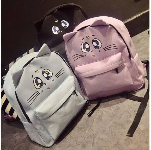 Холщовый Рюкзак в стиле Харадзюку милый складной ранец на плечо с кошкой