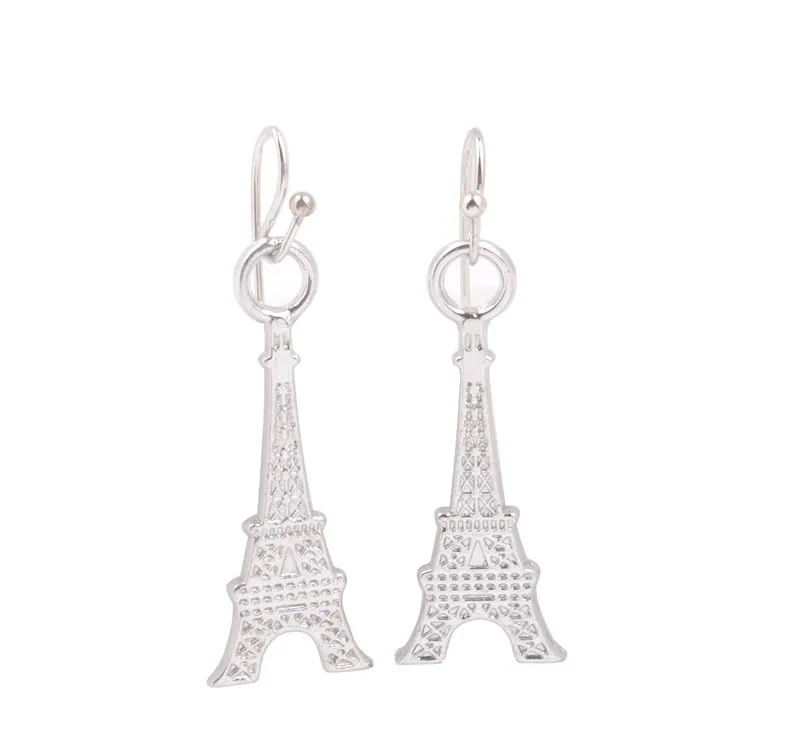 

12Pairs Fashion Silver Color Tone Metal Eiffel Tower Drop Earrings #91605