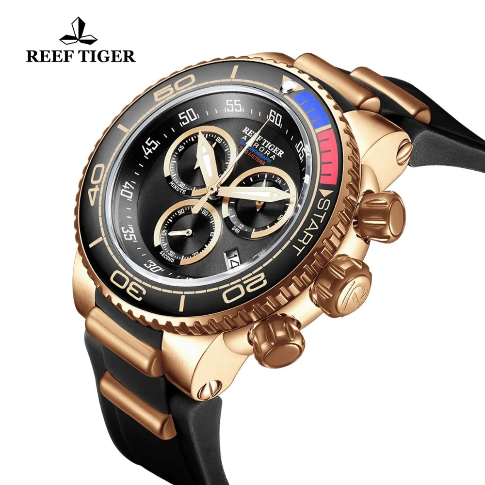 Reef Tiger/RT мужские роскошные спортивные часы водонепроницаемые аналоговые часы с резиновым ремешком из розового золота большие часы Relogio Masculino RGA3168