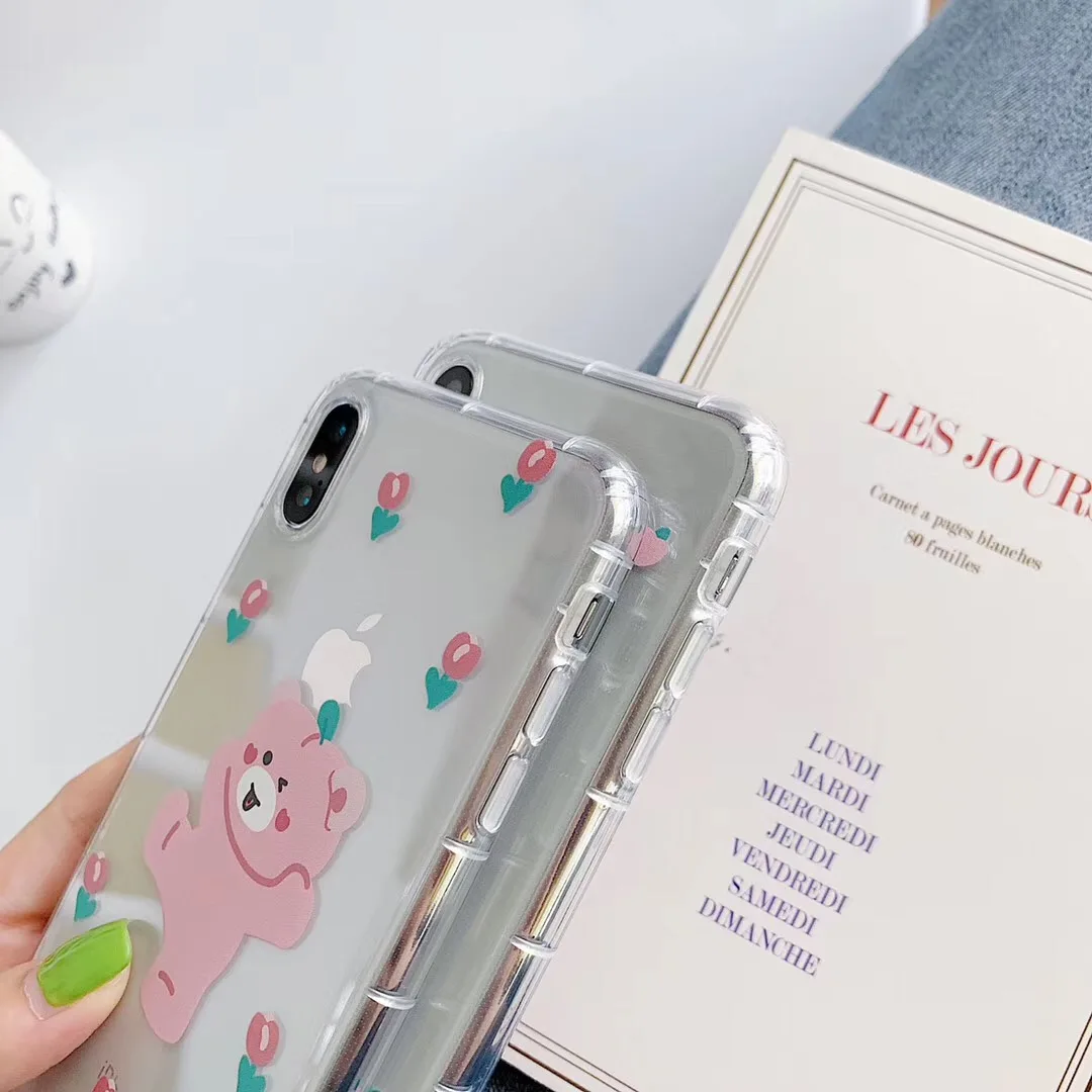 INS Super Fire Корея милый розовый медведь чехол для телефона iphone Xs MAX XR X 6 6s 7 8 plus