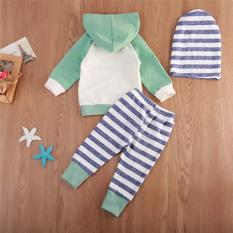 2018 baby girl boy striped suits Kids outfits Long sleeve hooded sweatshirts elastic pants headwear Autumn Winter 3pcs Infantile | Детская
