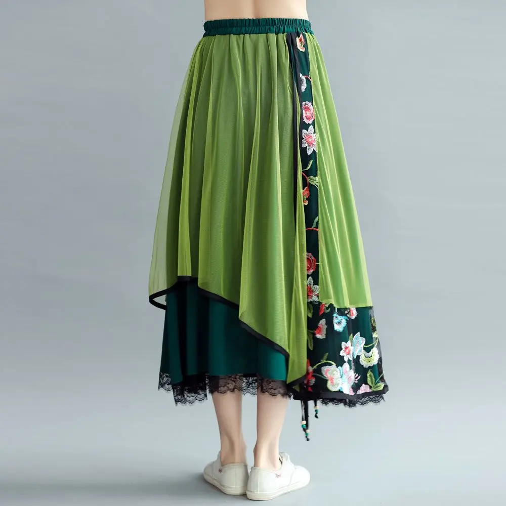 Faldas mujer moda, Женская длинная юбка в богемном стиле, Женская этническая винтажная длинная юбка в богемном стиле, зеленая Лоскутная юбка - Цвет: Зеленый