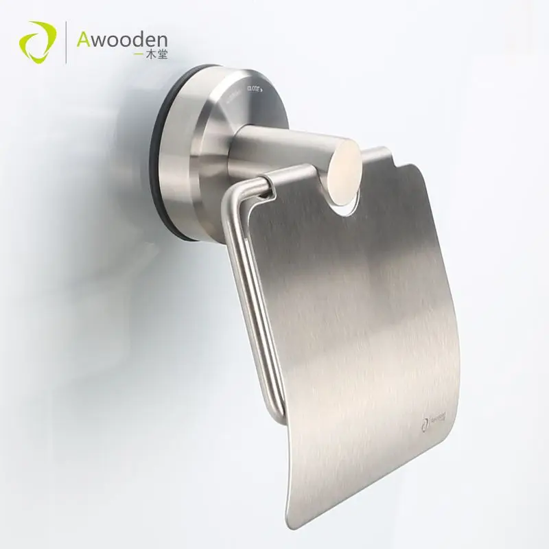 Awooden металлический держатель для бумаги на присоске с крышкой туалетной