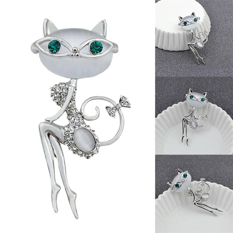 Elegant Noble Lady Cat Opal Crystal Brooch Korea High Quality Collar Pin Personality Clothing Accessories | Украшения и
