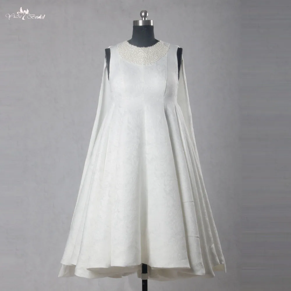 RSW1066 Yiaibridal Печатный узор атласные украшения декольте без рукавов Короткие свадебные платья для беременных