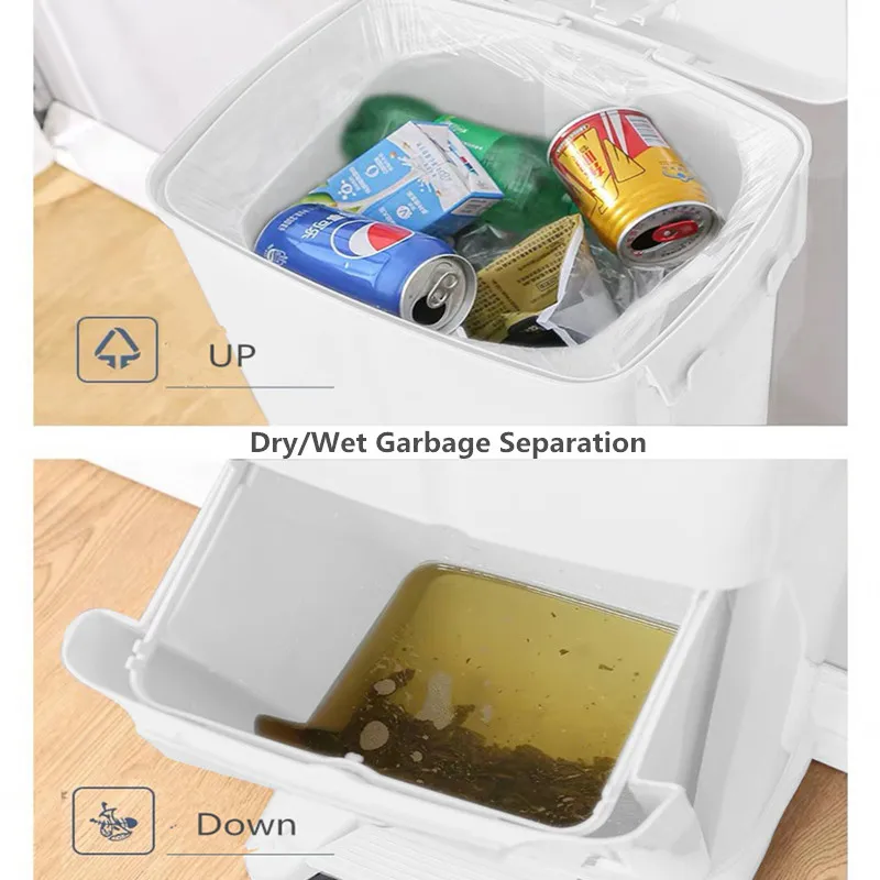 Classification Trash Can Double-layer Ashcan Dry And Wet Separation Garbage Bin Foot Step With Lid Pedal Ashbin Kitchen Home