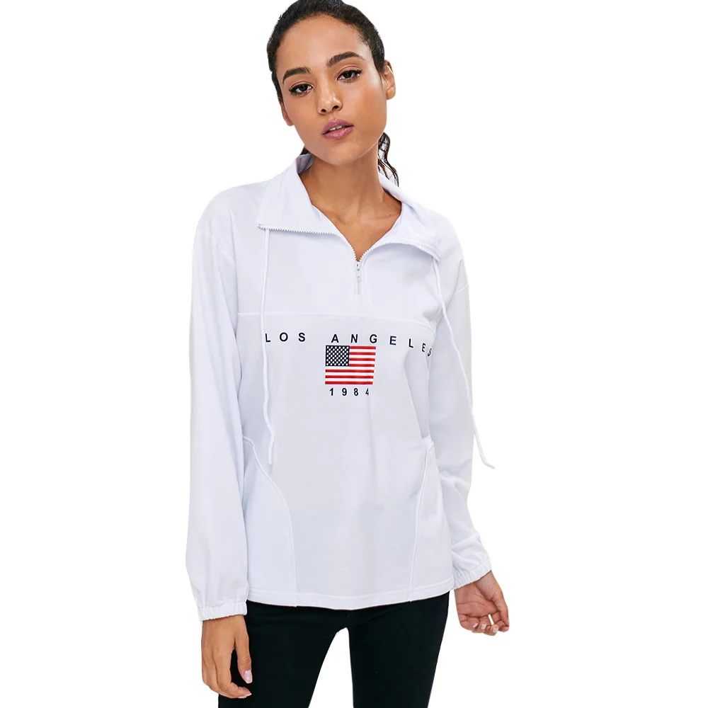 ZAFUL Графический Half Zip Американский Флаг Толстовка Высокая шея Для женщин С