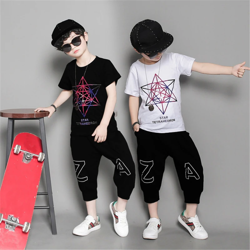Комплекты летней одежды для мальчиков футболка с граффити + штаны спортивный