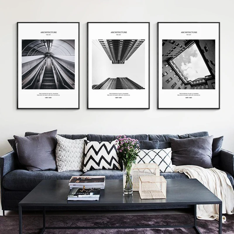 Vintage Nordic Black And White Buildings Stairs Canvas Painting Prints Posters Wall Art Living Room Bedroom Home Decor | Дом и сад