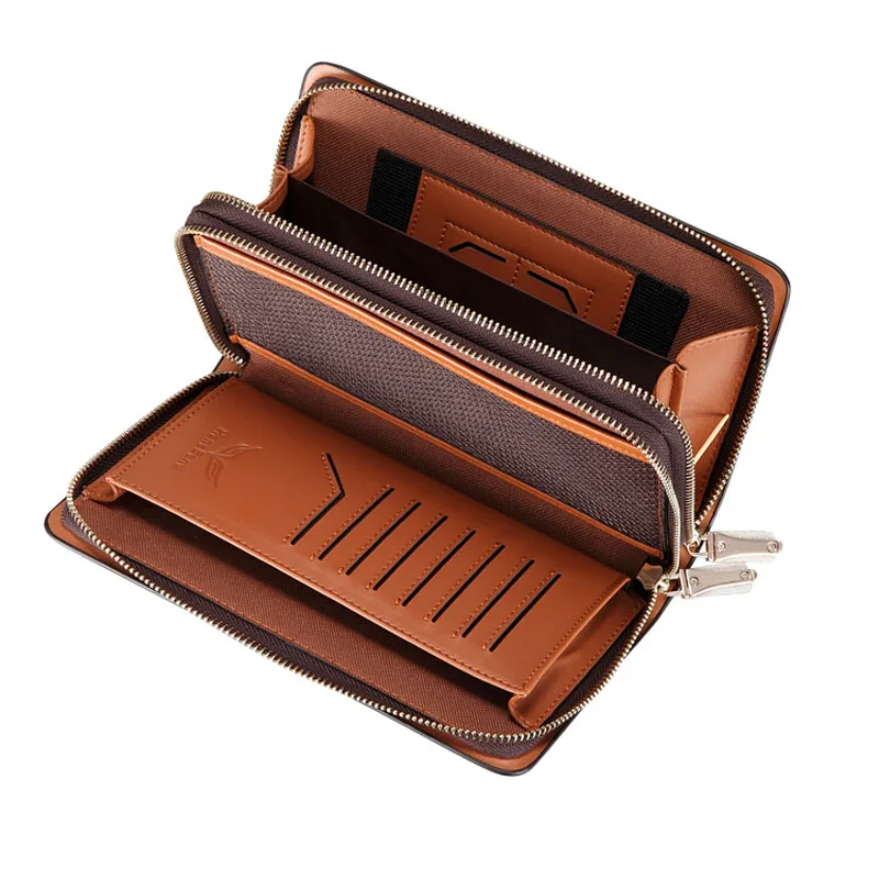 Роскошный деловой мужской клатч из спилка длинные бумажники воловьей кожи на