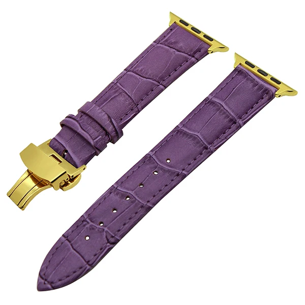 Purple G Croco ремешок из натуральной кожи для часов iWatch Apple Watch Series 5 4 3 2 1 40 мм 44 мм 38 мм 42 мм ремешок с застежкой-бабочкой браслет - Цвет ремешка: Purple G