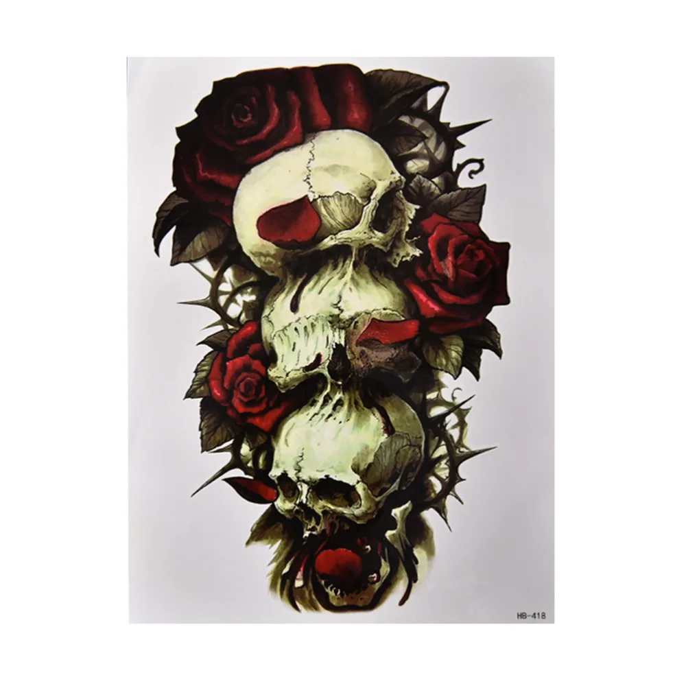 

Large Arm Body Art Waterproof Skull and Rose Temporary Tattoo Can be Removed Tattoos Sticker