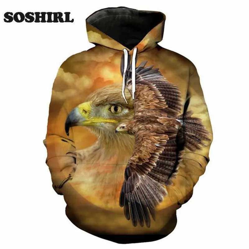 SOSHIRL 3D Толстовка с орлом Модные животные капюшоном унисекс пуловеры в стиле панк