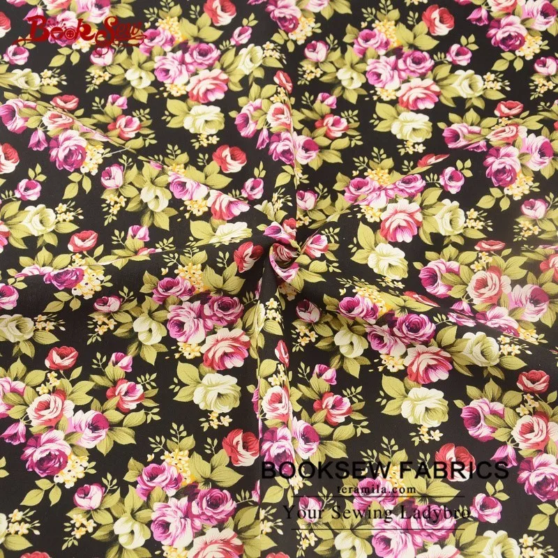 Booksew 100% хлопок поплин Ткань Роза Дизайн черный Жир квартал лоскутное ткань для