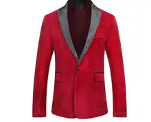 Chaqueta de traje de terciopelo para hombre, Blazer ajustado de moda para otoño e invierno, color vino tinto (3)